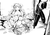 1girl artist:dweller1215 egg gun harpy monochrome scared shin_megami_tensei // 1816x1282 // 1.3MB