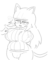 1boy 1girl anthro artist:2x blush breasts bulge drool glasses huge_breasts nipples oc pants sketch sonic_(series) sweater tail // 464x575 // 15KB