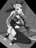 1boy 1girl abyssal artist:unknown batavia_princess facesitting kantai_collection long_hair penis red_eyes stirrup_legwear thigh_highs white_hair // 2185x2856 // 1.9MB
