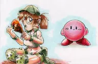 1boy 1girl artist:clm blush chicken_leg colored eating fiolina_germi food glasses kirby kirby_(series) looking_at_viewer metal_slug smile smiling smug // 1079x700 // 205KB