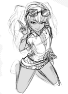 1girl azur_lane bache dark_skin gyaru monochrome seductive_eyes shades sketch skirt skirt_lift sunglasses tan twintails wip // 578x792 // 378KB