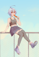 1girl acceleration_of_suguri artist:jnrbtts casual_clothes colored popsicle suguri // 640x928 // 501KB