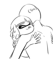 (you) 1boy 1girl artist:unknown back eyes_closed hand hugging inkling inkling_girl monochrome patting sketch splatoon // 394x445 // 23KB