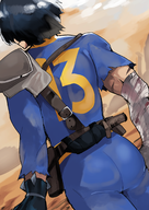 1boy artist:dweller1215 ass bandages black_hair blood fallout knife protagonist torn_clothes // 1166x1651 // 1.3MB