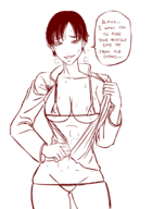 ace_combat bra edit flight_suit kei_nagase micro_bikini short_hair stripping sweat sweating text undressing // 1323x1818 // 293KB