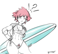 1girl artist:jpegged kumatora mother_(series) mother_3 pubic_hair surfboard swimsuit // 1132x1049 // 461KB