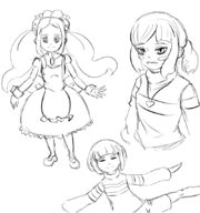 artist:misterskits chara frisk marie marie_korbel skullgirls undertale // 800x855 // 191KB