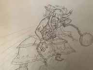 1girl abs bandages bow buff chain horns long_hair pose sarashi shackles sketch suika_ibuki touhou traditional_medium // 1000x750 // 442KB