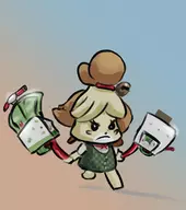 1girl angry animal_crossing blush colored isabelle moped scooter // 1035x1168 // 593KB