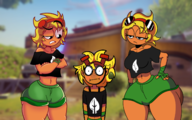 3girls artist:unknown ass blush breasts clone colored crossed_arms flat_chest freckles goggles hand_on_hips looking_at_partner medium_breasts multeity navel personification plants_vs._zombies plants_vs_zombies solar_flare thick_thighs tummy wide_hips // 1600x1000 // 1.1MB
