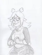 1girl antlers artist:venom breasts buck_teeth clasped_hands crazy deltarune freckles looking_at_viewer medium_breasts mega_man_(series) monochrome noelle_holiday sketch smile smiling stare teeth traditional_medium wide_hips // 2529x3256 // 865KB