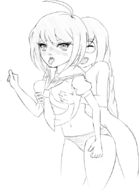 2girls ahoge artist:tttt blush braids danganronpa danganronpa_another_episode danganronpa_ultra_despair_girls drool eyes_closed groping komaru_naegi long_hair nude panties school_uniform short_hair toko_fukawa tongue uniform // 611x841 // 160KB