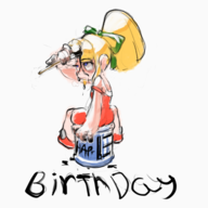 1girl artist:howiee happy_birthday mega_man_(series) paint roll text // 960x960 // 462KB