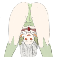 1girl ass bent_over bluescribbleman colored green_hair grey_hair looking_at_viewer monster_girl monster_girl_quest red_eyes smile sylph // 2000x2000 // 857KB