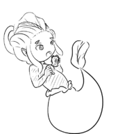 1girl lineart mermaidyn monochrome monster_girl sunburn yo-kai_watch yo-kai_watch_2 // 707x800 // 99KB