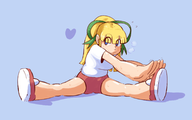 artist:fupoo blonde_hair colored gym_uniform loli mega_man_(series) roll spread_legs stretching sweat // 1730x1080 // 373KB