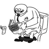 1boy enoch greyscale monochrome newspaper off sitting smile suit text tie toilet toilet_paper // 1000x1000 // 174KB