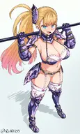 1girl artist:ReiN bikini_armor blonde_hair blue_eyes cleavage epic_seven garterbelt lorina thigh_highs // 899x1500 // 1.1MB