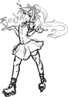 1girl artist:misterskits danganronpa danganronpa_2 ibuki_mioda piercings ponytail roller_skates sketch skirt thigh_highs torn_clothes waiter // 900x1281 // 382KB
