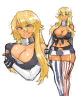 1girl artist:borvar cleavage groping huge_breasts iowa kantai_collection looking_at_viewer midriff wide_hips // 927x1123 // 841KB