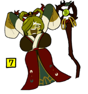 1girl arms_up artist:unknown breasts colored cookie_run huge_breasts looking_at_viewer matcha_cookie smile smiling staff // 978x1044 // 26KB