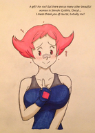 1girl artist:shamiranon bandage blush colored dialogue heart maylene pink_eyes pink_hair pokemon pokemon_dppt question_mark short_hair smile solo text traditional_medium // 1276x1775 // 3.1MB