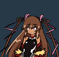 1girl action_taimanin artist:lunaticsoda bodysuit brown_hair doodle mizuki_yukikaze solo twintails // 1158x1110 // 454KB