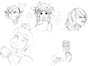 5girls akira_sunazuka artist:piopoi burger draco_centauros eating idolm@ster ocarina_of_time princess_peach puyo_puyo saria super_mario the_legend_of_zelda touhou wakasagihime // 1224x861 // 291KB