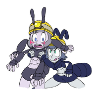 2girls ant artist:domobot chibi covering_breasts helmet insect monster_girl not_vidya personification yuri // 1000x1000 // 254KB