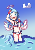 1girl artist:mellie bikini blue_eyes blue_hair bracelet colored ekoro gal_gun halo wings // 1773x2508 // 2.1MB