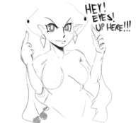 1girl artist:justdavefnd breasts monochrome ocarina_of_time princess_ruto text the_legend_of_zelda // 700x636 // 112KB