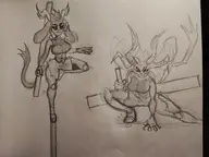 1girl anthro artist:rigeldraws balancing breasts crouching furry hand_on_ground multiple_poses Pseudoregalia sybil traditional_medium // 4000x3000 // 3.8MB