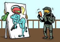 cell_phone colored crossover date halo_(series) master_chief metroid samus_aran zero_suit_samus // 1594x1138 // 208KB