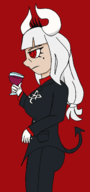 1girl artist:bonitanon helltaker lucifer wine_glass // 608x1297 // 52KB