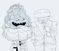 1boy 1girl artist:grey business_suit dragon_quest goodybag marriage monochrome sharp_teeth stool sweating thumbs_up tongue_out tuxedo wedding // 866x756 // 38KB