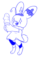 1girl antennae anthro artist:bunanon1 bunny dress food furry happy ice_cream lineart monochrome not_vidya oc original_character rabbit rabbit_ears sketch smile smiling text // 400x580 // 70KB