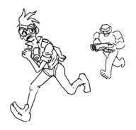 1boy 1girl crossover doom doomguy gun overwatch running tracer weapon // 666x636 // 82KB