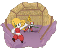 1boy 1girl black_eyes black_hair blonde_hair cave_story colored curly_brace hat pokemon quote robot robot_boy robot_girl scarf short_hair // 3396x2950 // 3.5MB