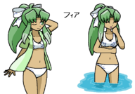 1girl artist:unknown fia grandia green_hair swimsuit tanned // 801x558 // 30KB