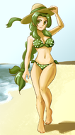 1girl artist:aikun2012 background beach bikini braid colored fia green_eyes green_hair hat riviera_the_promised_land // 564x1020 // 444KB