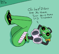 dum_oc 1girl anthro artist:roccorox ass boombox breasts deltarune dialogue exercise exercising fake_breasts female hands_behind_head k_k legs_up looking_at_viewer oc robot stretching text text_dialogue // 804x743 // 213KB