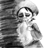 1girl adeleine artist:mellie eating hat kirby_(series) monochrome painting short_hair // 1150x1237 // 1.6MB