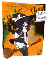 1girl artist:esao303 ashley ass broom broomstick hat red_eyes text thigh_highs twintails warioware witch // 1937x2391 // 2.8MB