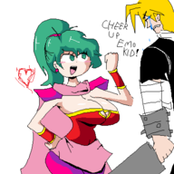 alternate_costume artist:2hufag breasts cleavage cloud_strife crying final_fantasy green_hair sword terra_branford text // 400x400 // 21KB