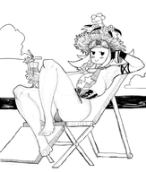 1girl artist:unknown beach bikini blaster_master_zero drink hat huge_breasts kanna wip // 849x1000 // 407KB