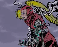 1girl artist:borlu blonde_hair blue_eyes colored kunoichi ponytail the_ninja_warriors // 1117x900 // 201KB