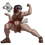 1girl barbarian blue_eyes brown_hair colored flexing paladins pointy_ears pose ying // 1500x1500 // 1.3MB