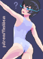 1girl abyssal artist:fleshbean black_hair blue_eyes blush colored from_behind kantai_collection looking_back one-piece_swimsuit pixel_art ri-class short_hair swimsuit // 368x496 // 3.5KB