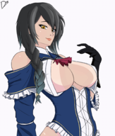 1girl aradia artist:diskette black_hair braid breasts brown_eyes colored colorist:waitingforgames edit lineart looking_at_viewer medium_breasts night_of_revenge smile tan tanlines // 1700x2000 // 1.2MB