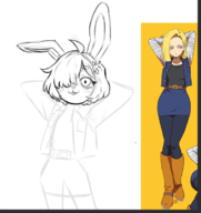 1girl android_18 artist:RafaOnDaNet bonnie cosplay five_nights_at_freddy's furry wip // 691x732 // 245KB